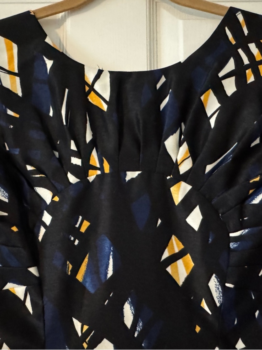 Tahari Black Dress with Navy, Yellow & White Abstract Print - Picture 2 of 5